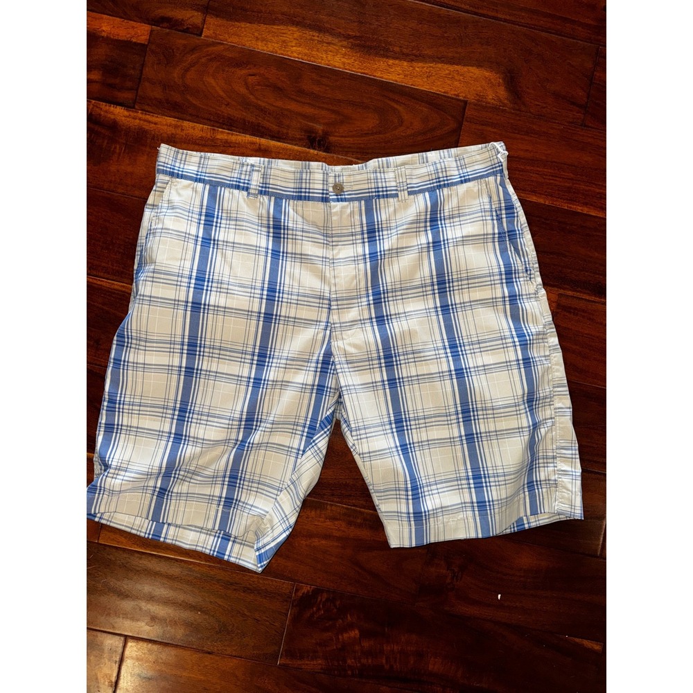 Champions Tour Mens Blue White Plaid Golf Shorts Flat Front Size 38